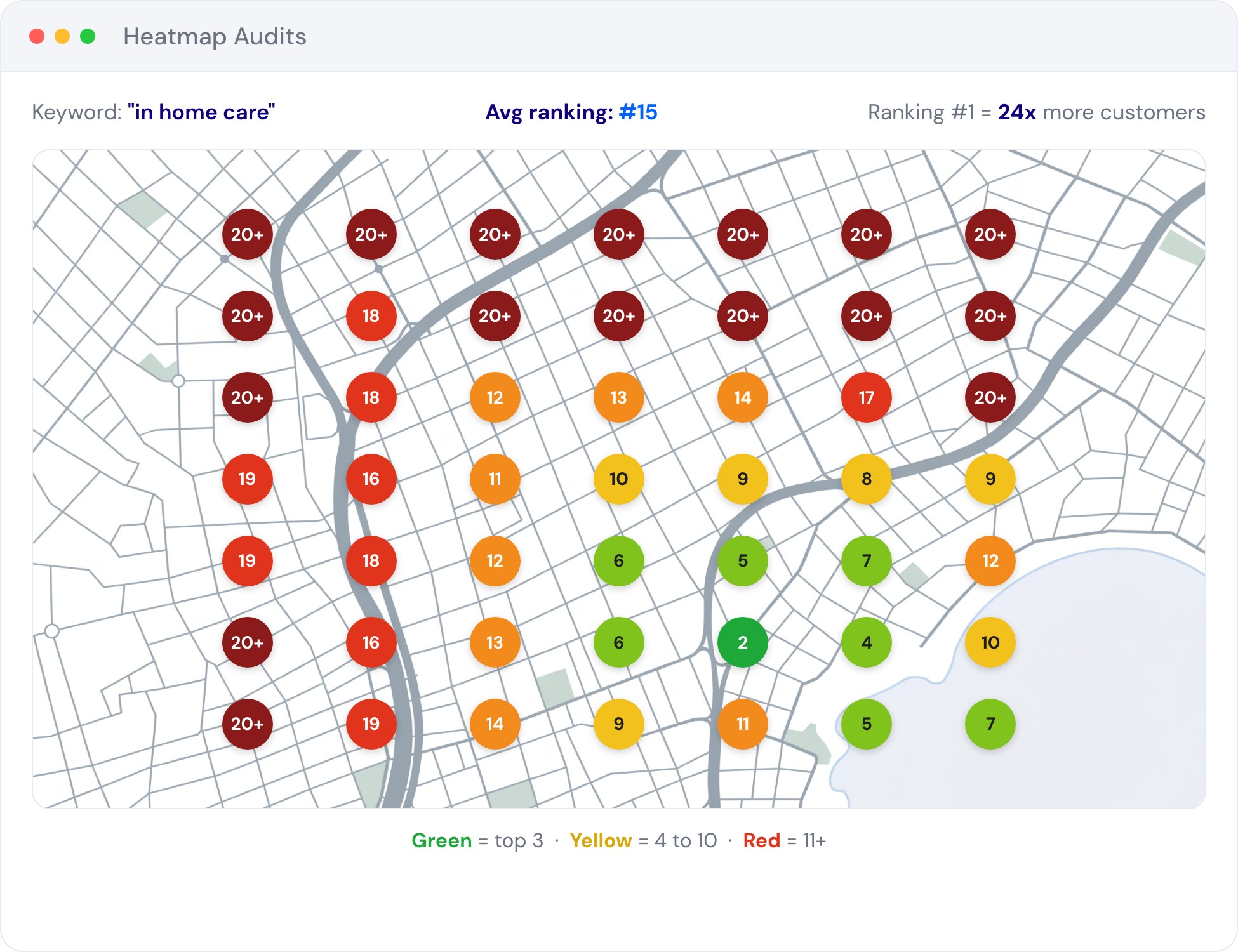 Audit report: keyword ranking heatmap across your service area