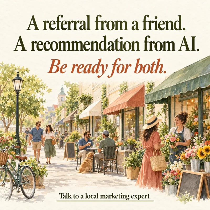 Ad graphic: A referral from a friend. A recommendation from AI.