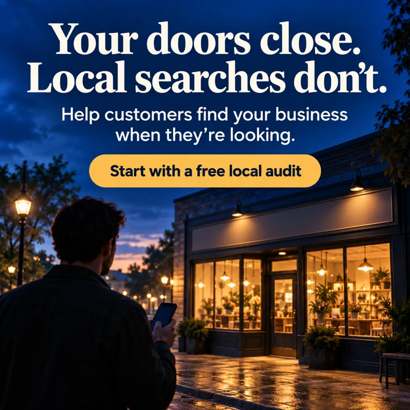 Ad graphic: Your doors close. Local searches don't.