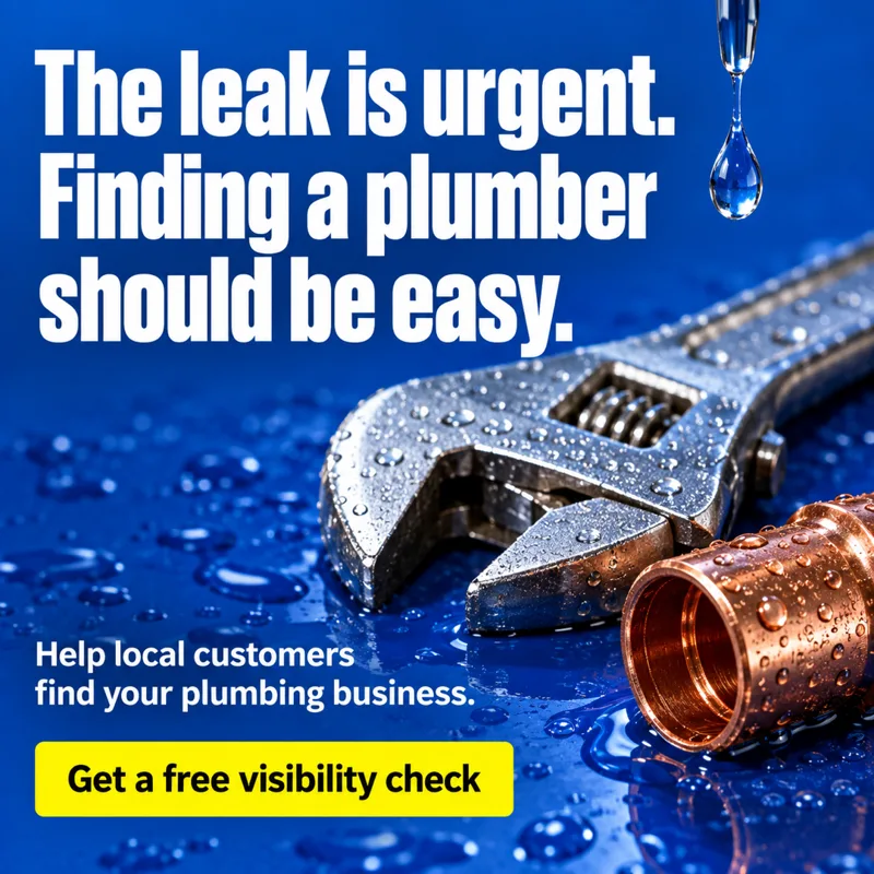 Ad graphic: The leak is urgent. Finding a plumber should be easy.