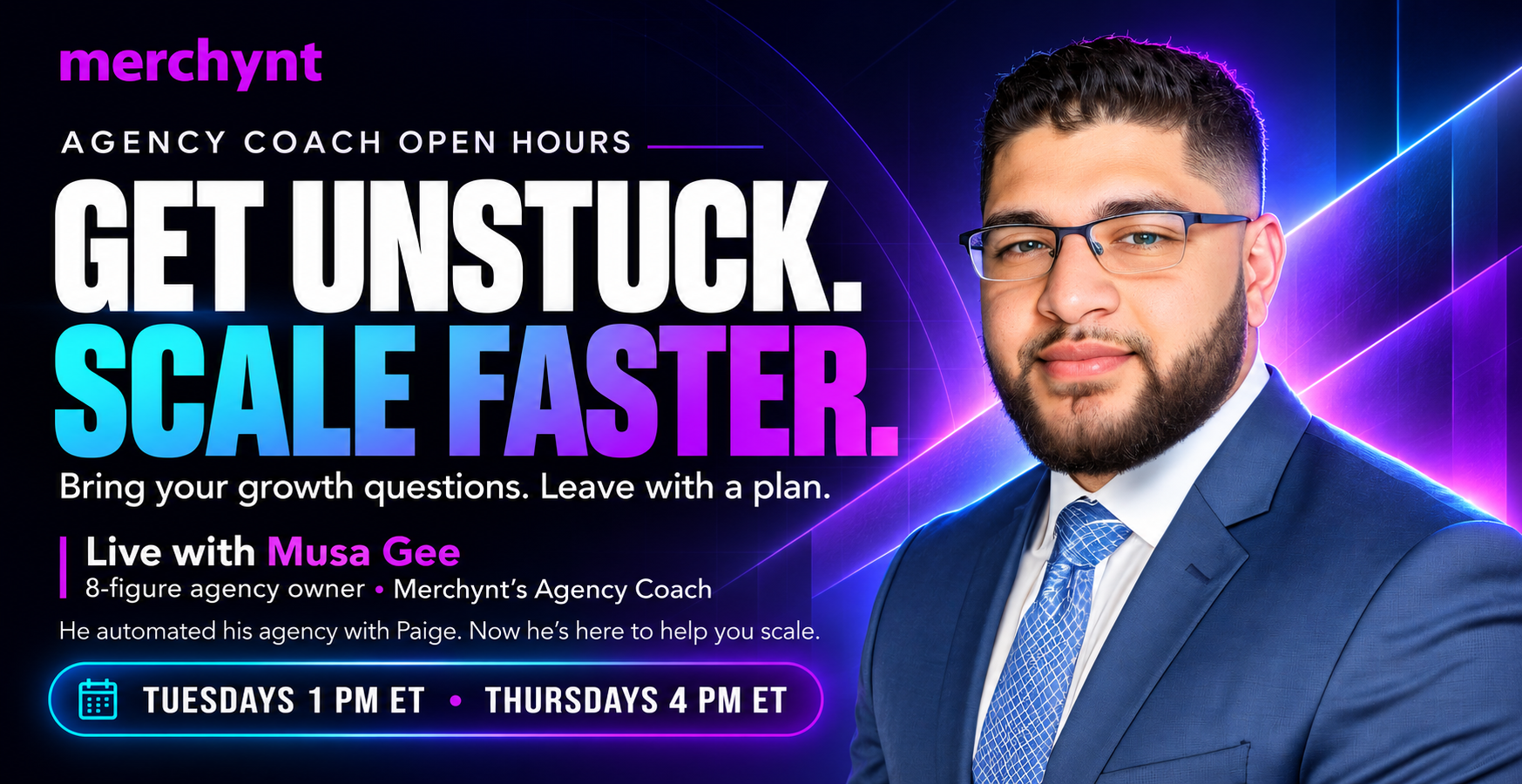 Get Unstuck. Scale Faster. session with Musa Gee, 8-figure agency owner