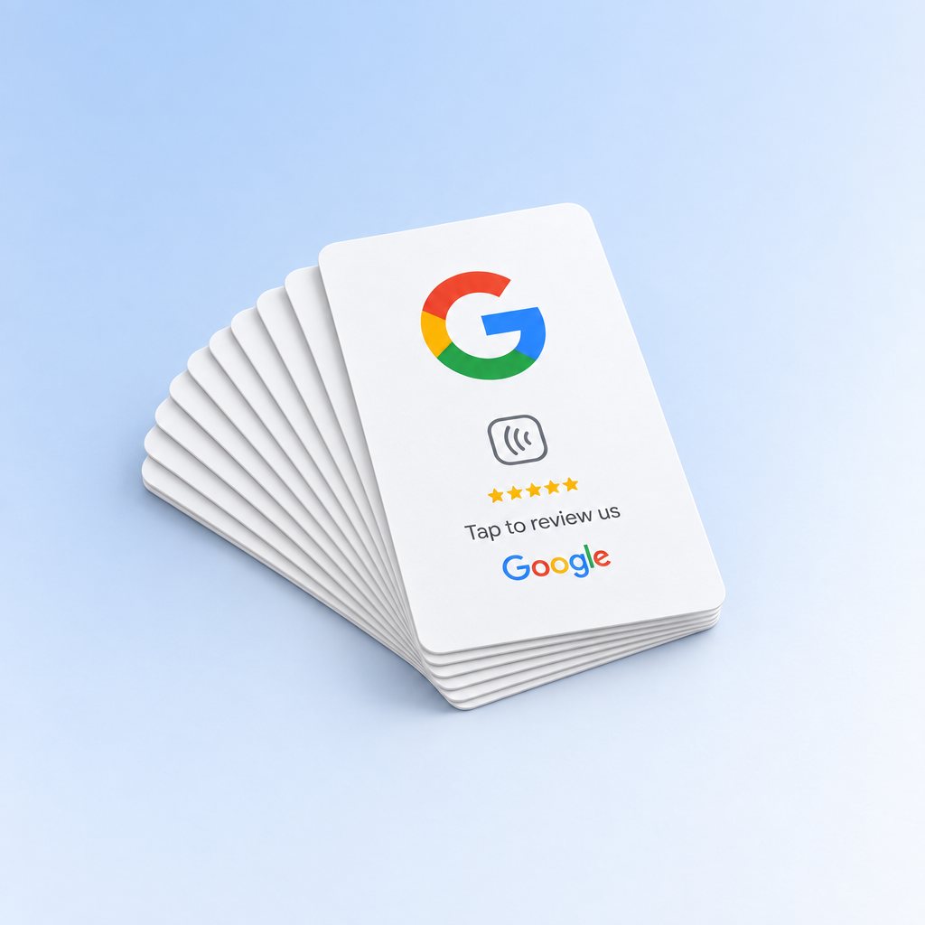 A stack of Google review NFC cards