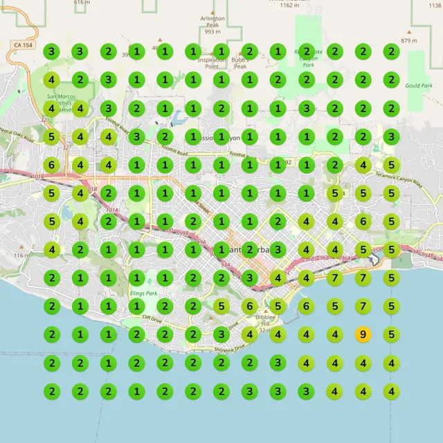 Home Crush Google Maps rank heatmap after 30 days of Paige