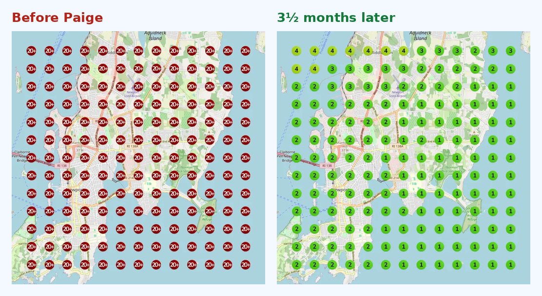A real Paige customer’s Maps rankings, before and 3½ months later