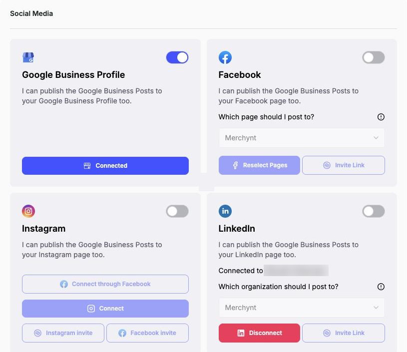 Connect Google, Facebook, Instagram and LinkedIn once