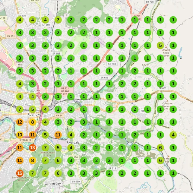 The Hybrid Clinic Wellness Center Google Maps rank heatmap after 30 days of Paige